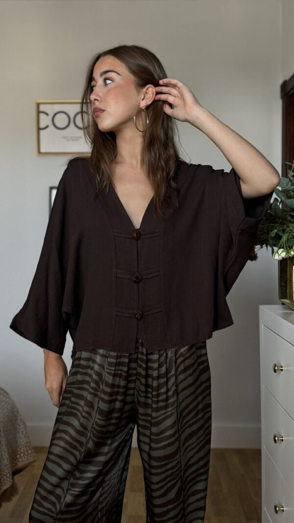 Blusa Kimono Marrón Chocolate