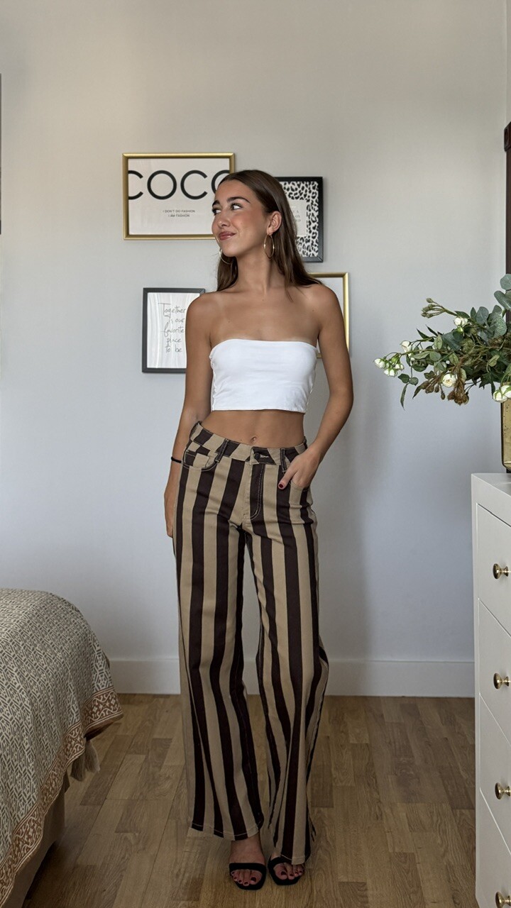 Jeans Rayas Camel Marrón - Imagen 4