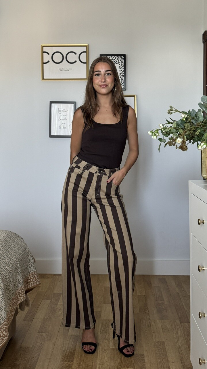 Jeans Rayas Camel Marrón - Imagen 5