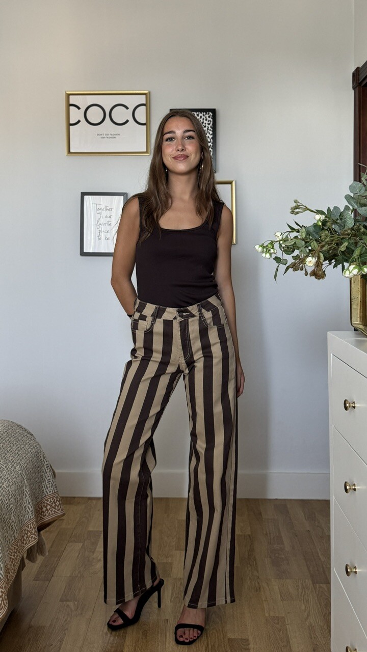 Jeans Rayas Camel Marrón - Imagen 6