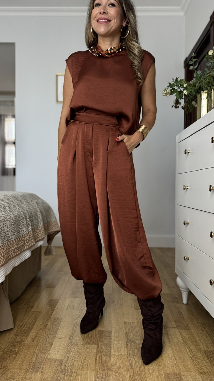 Pantalón Bombacho Satinado Teja - Imagen 2