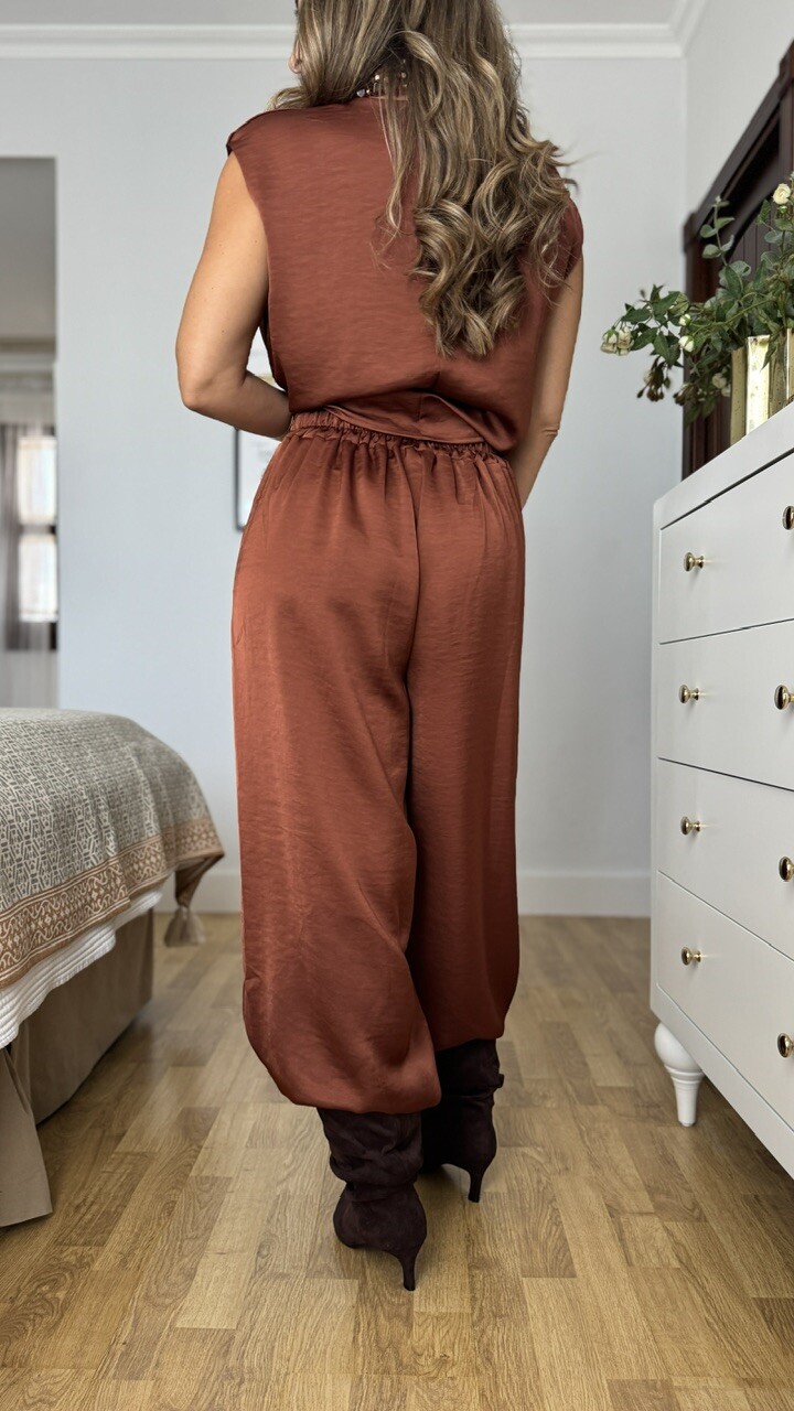 Pantalón Bombacho Satinado Teja - Imagen 10