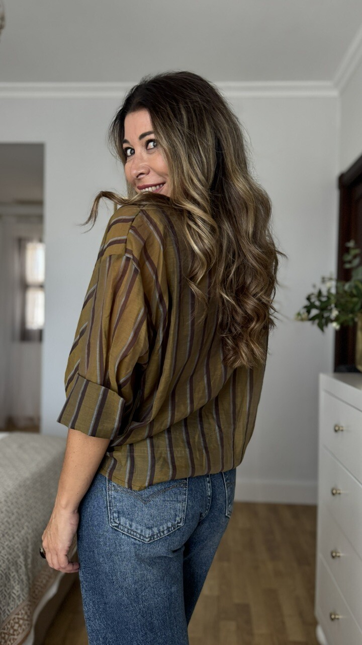 Blusa Nudo Rayas Verde Oliva - Imagen 4