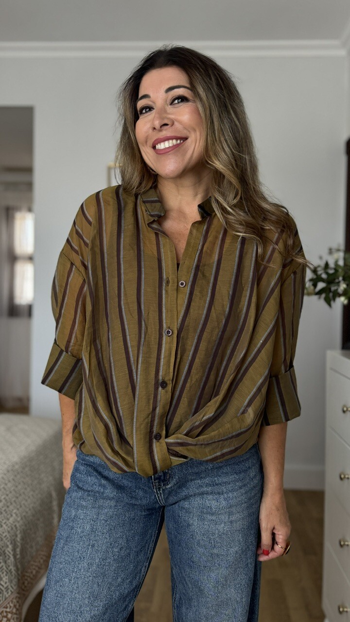 Blusa Nudo Rayas Verde Oliva - Imagen 6