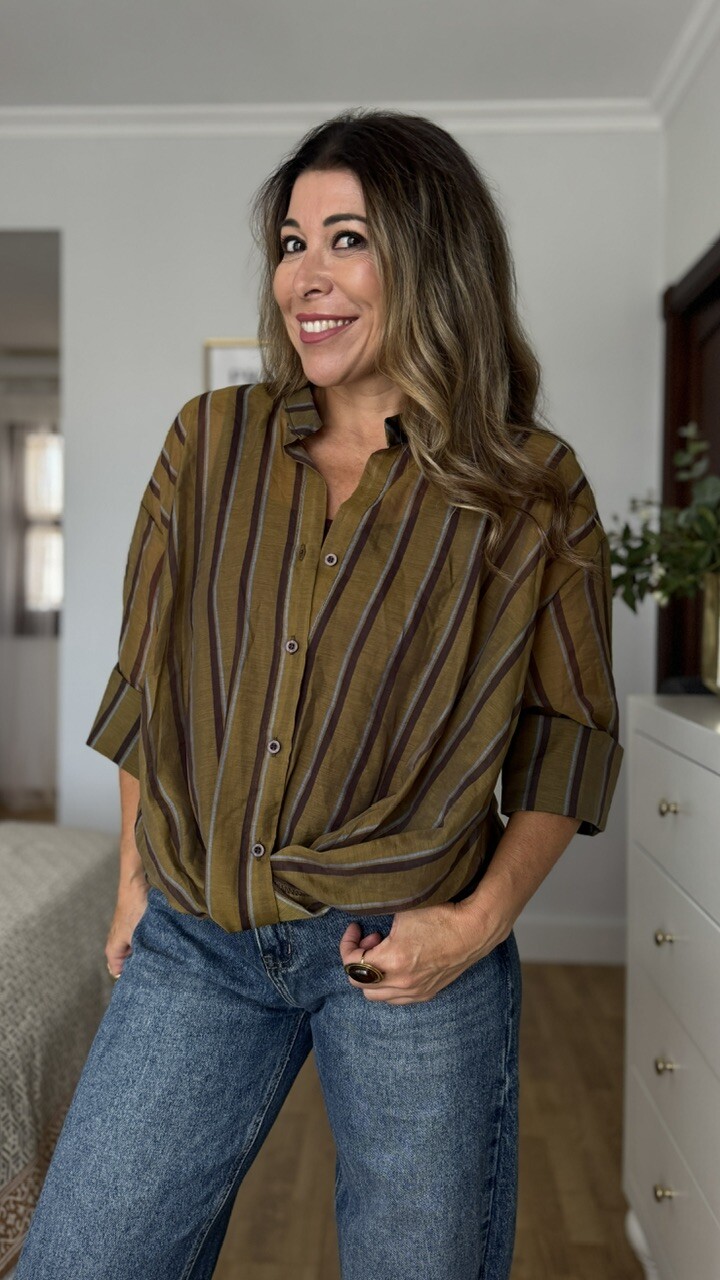 Blusa Nudo Rayas Verde Oliva - Imagen 7
