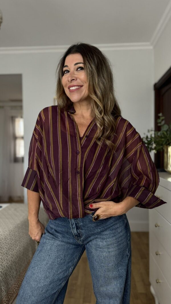 Blusa Nudo Rayas Berenjena