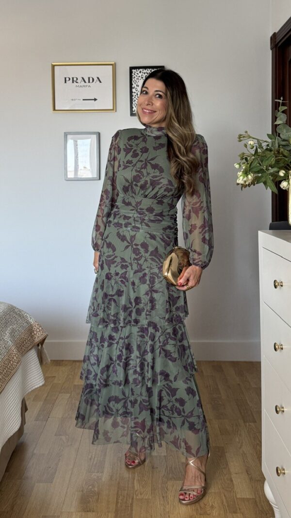 Vestido Invitada Aldara Estampado Verde Caza