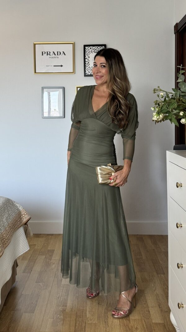 Vestido Invitada Tul Palermo Verde Caza