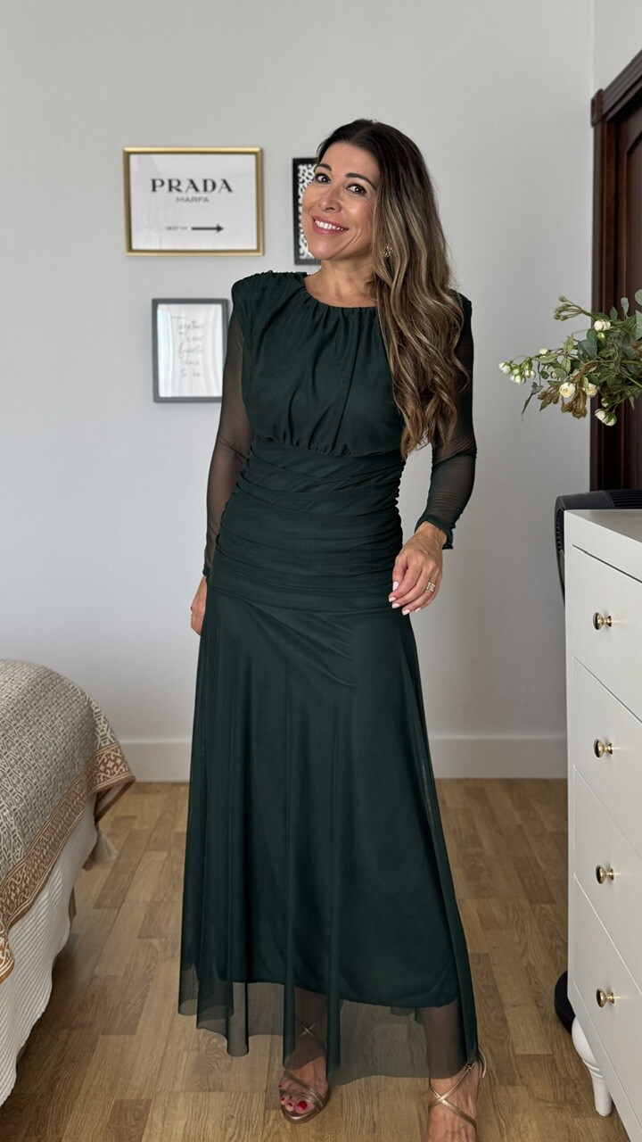 Vestido Grimaldi Tul Verde Botella - Imagen 8