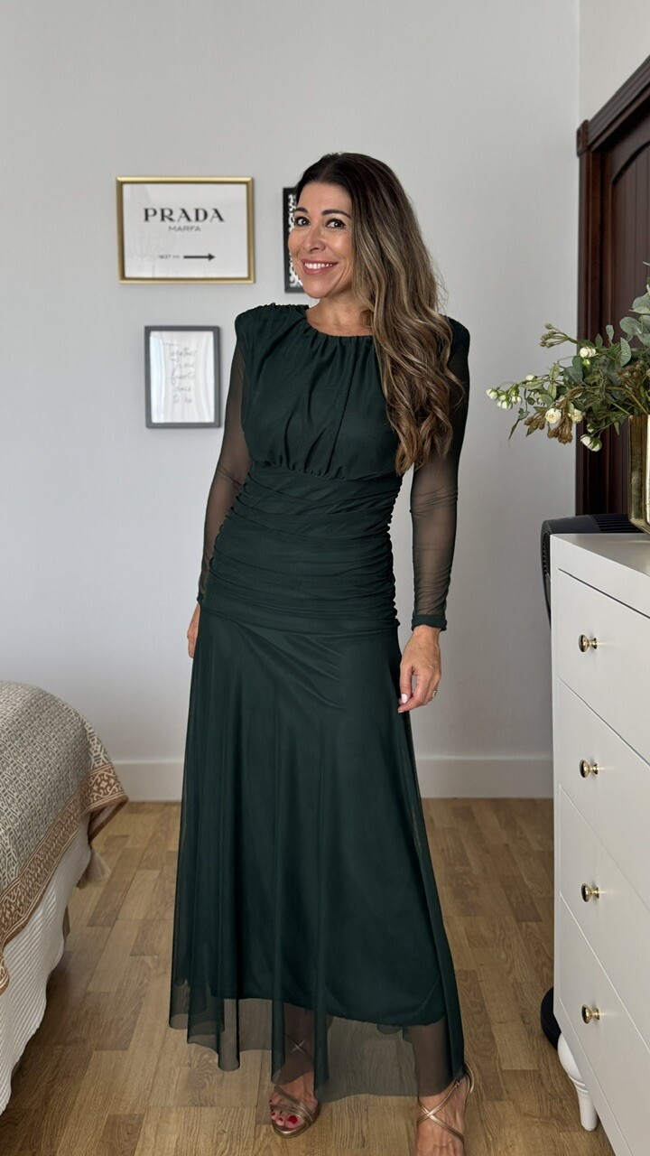Vestido Grimaldi Tul Verde Botella - Imagen 6