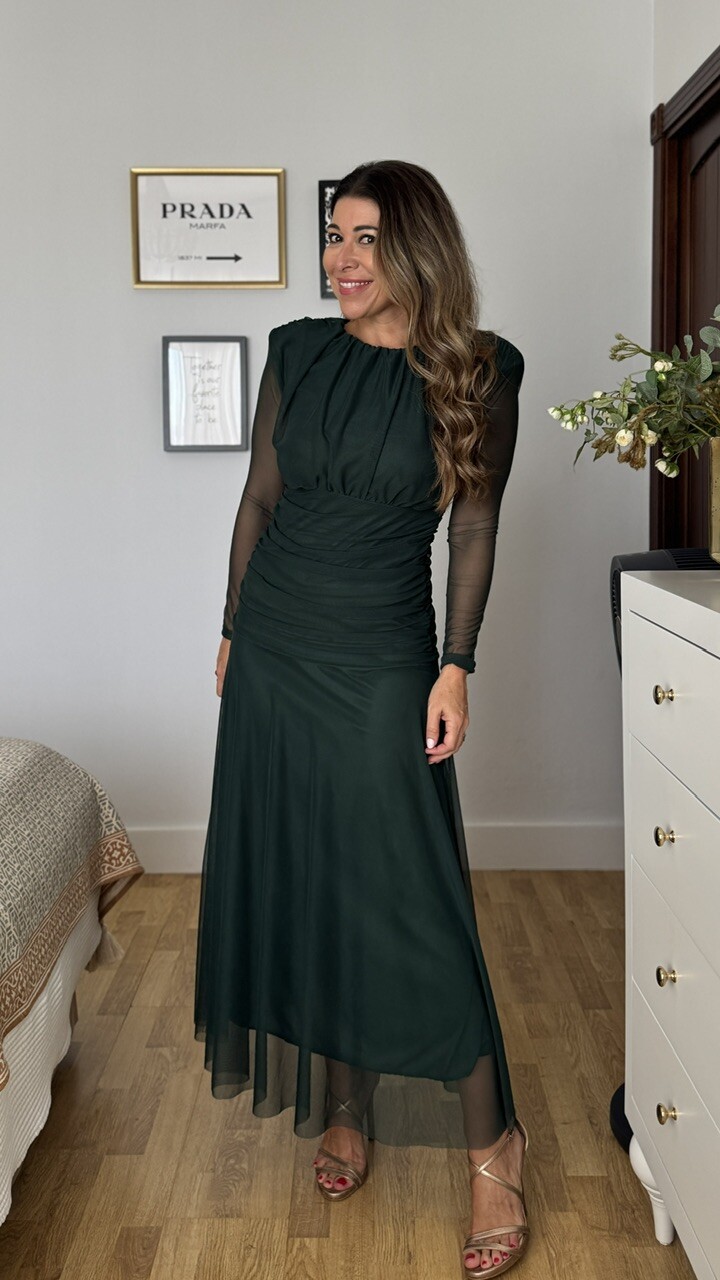 Vestido Grimaldi Tul Verde Botella - Imagen 7