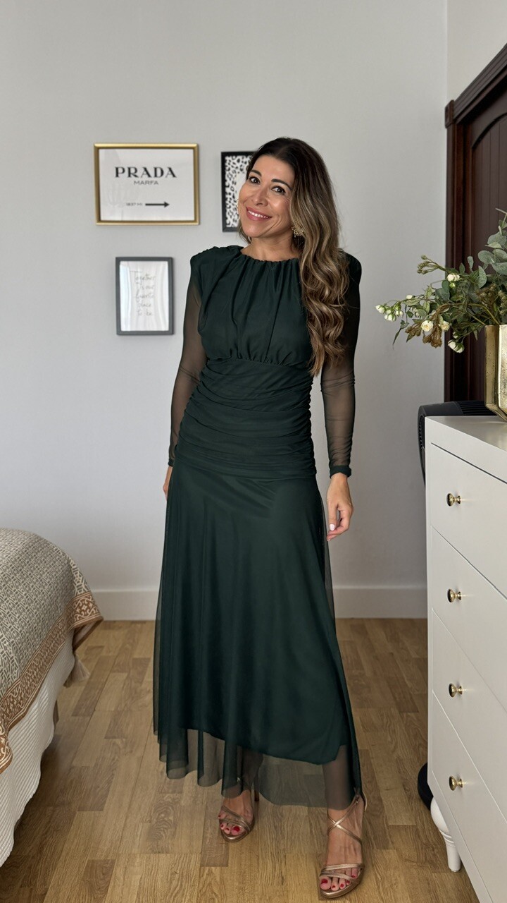 Vestido Grimaldi Tul Verde Botella