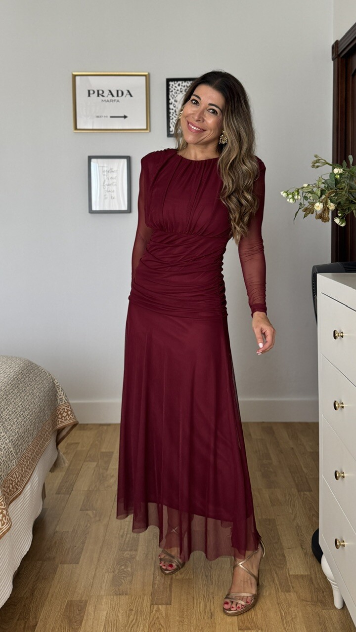Vestido Grimaldi Tul Burdeos - Imagen 2