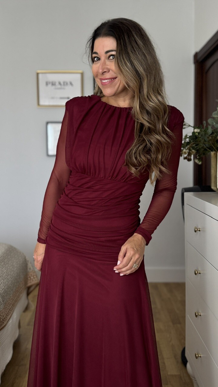 Vestido Grimaldi Tul Burdeos