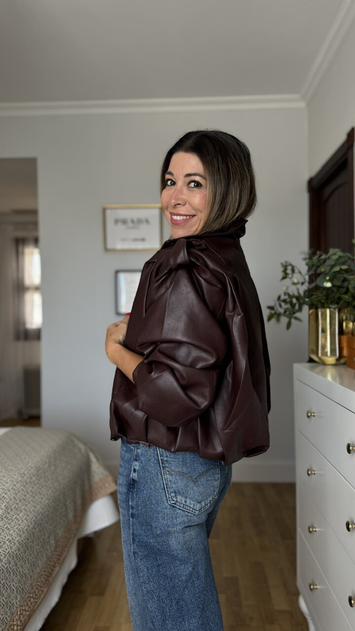 Chaqueta Bomber efecto piel berenjena - Imagen 6