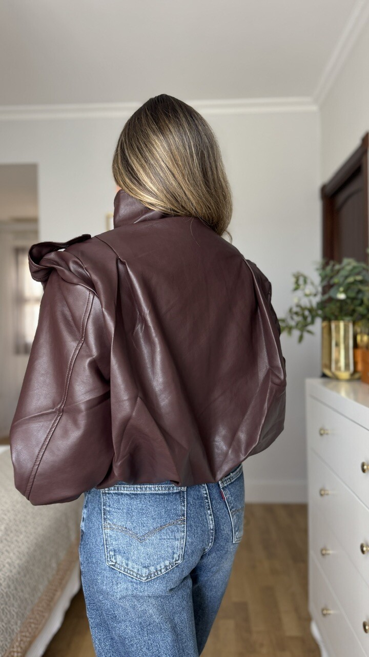 Chaqueta Bomber efecto piel berenjena - Imagen 8