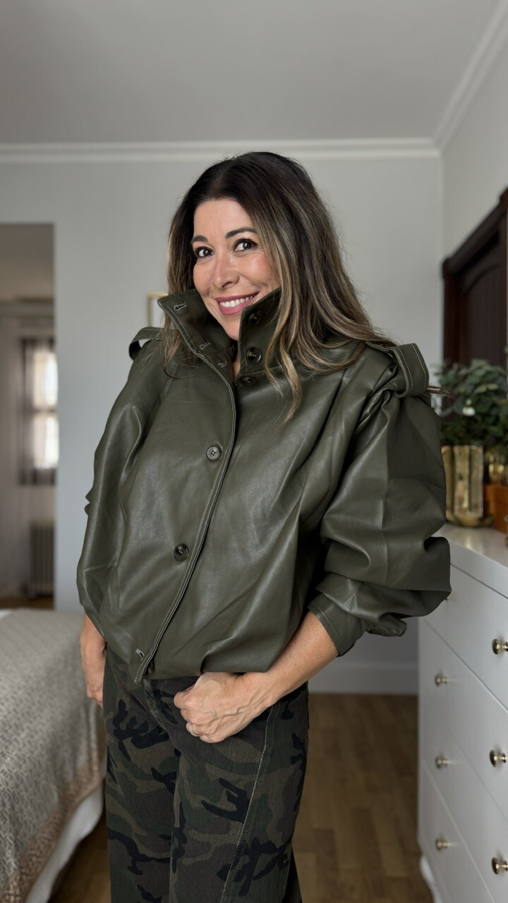 Chaqueta Bomber efecto piel verde caza - Imagen 11