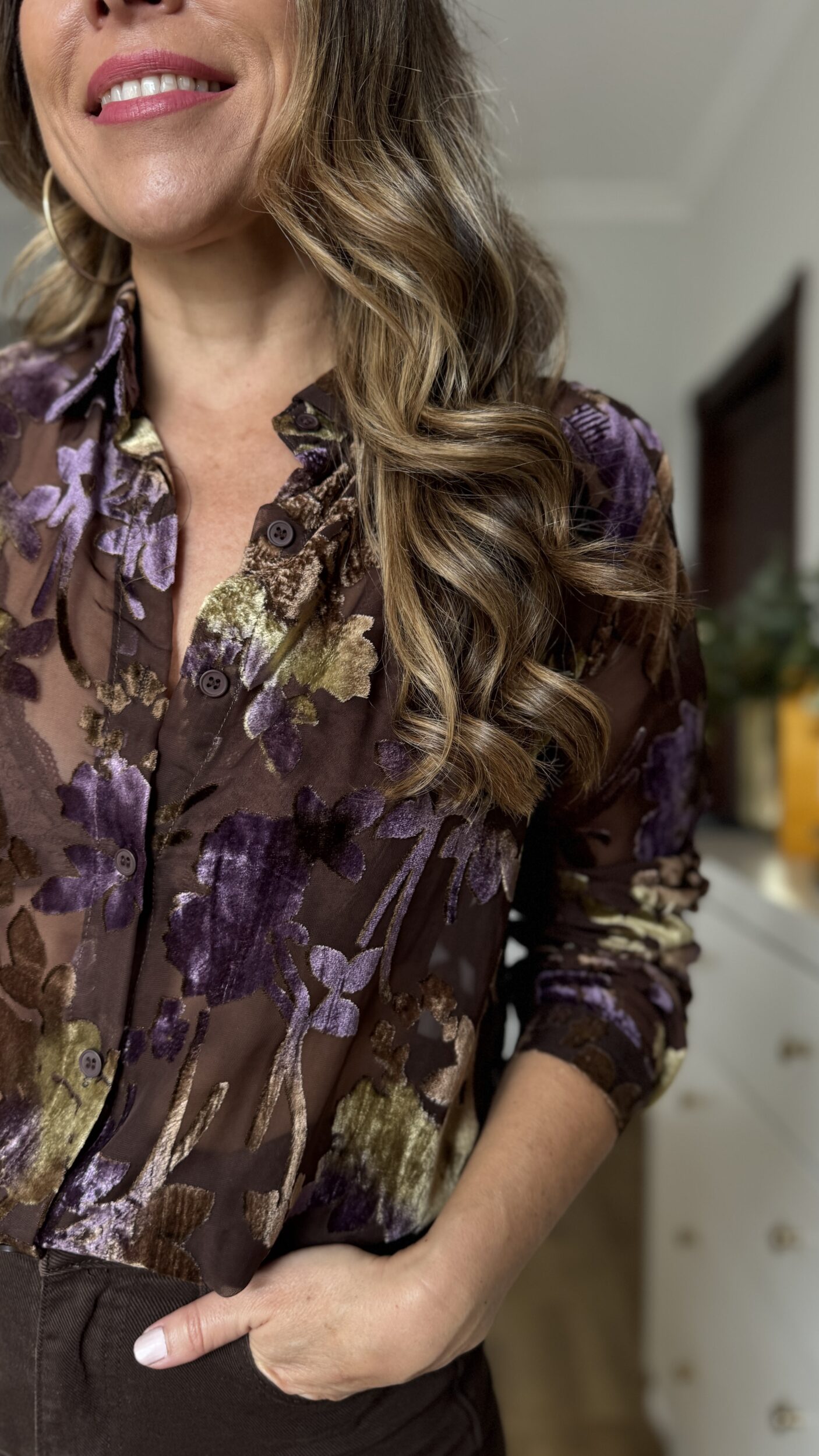 Blusa Brocada Terciopelo Marrón - Imagen 3