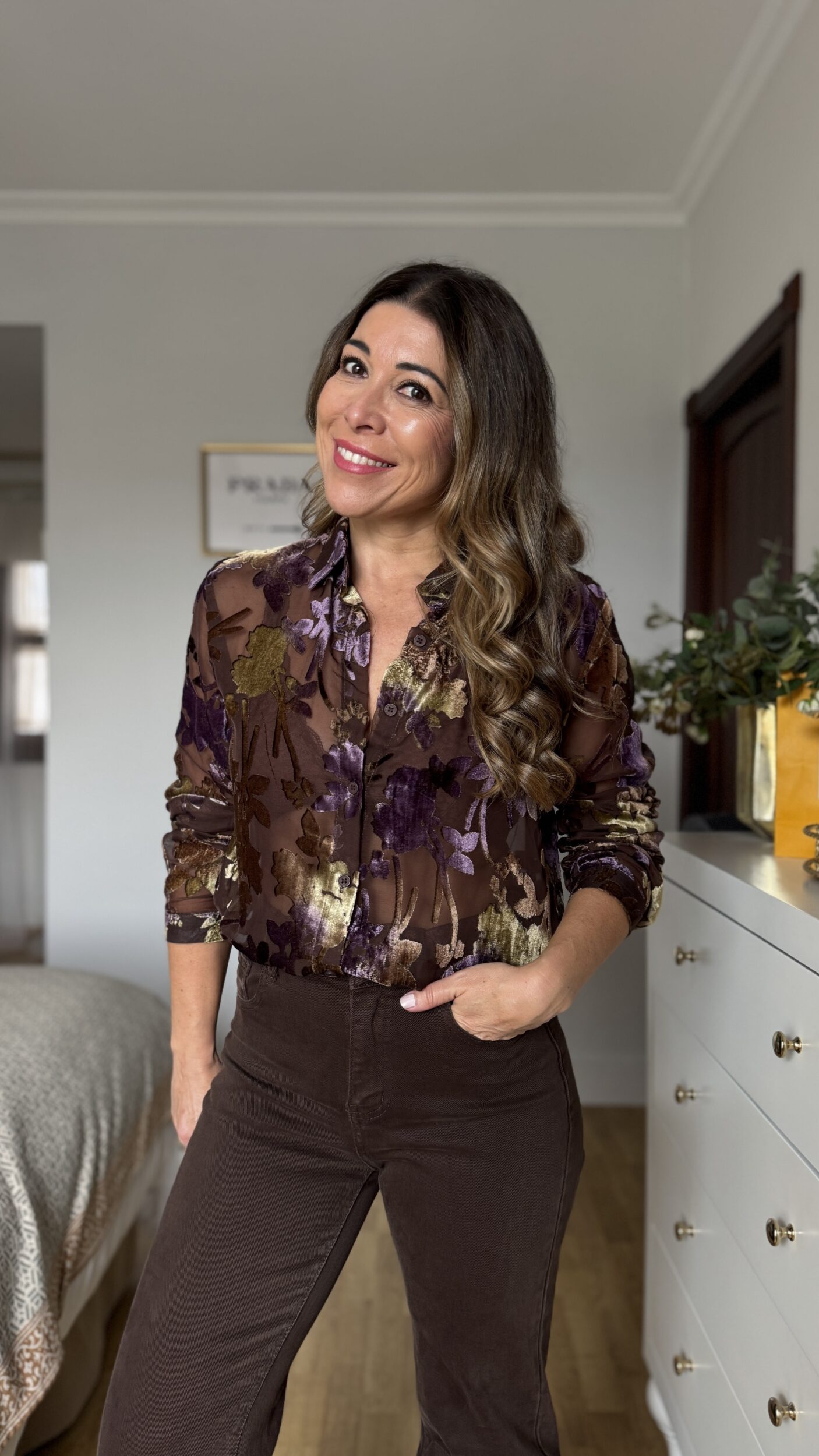 Blusa Brocada Terciopelo Marrón - Imagen 4