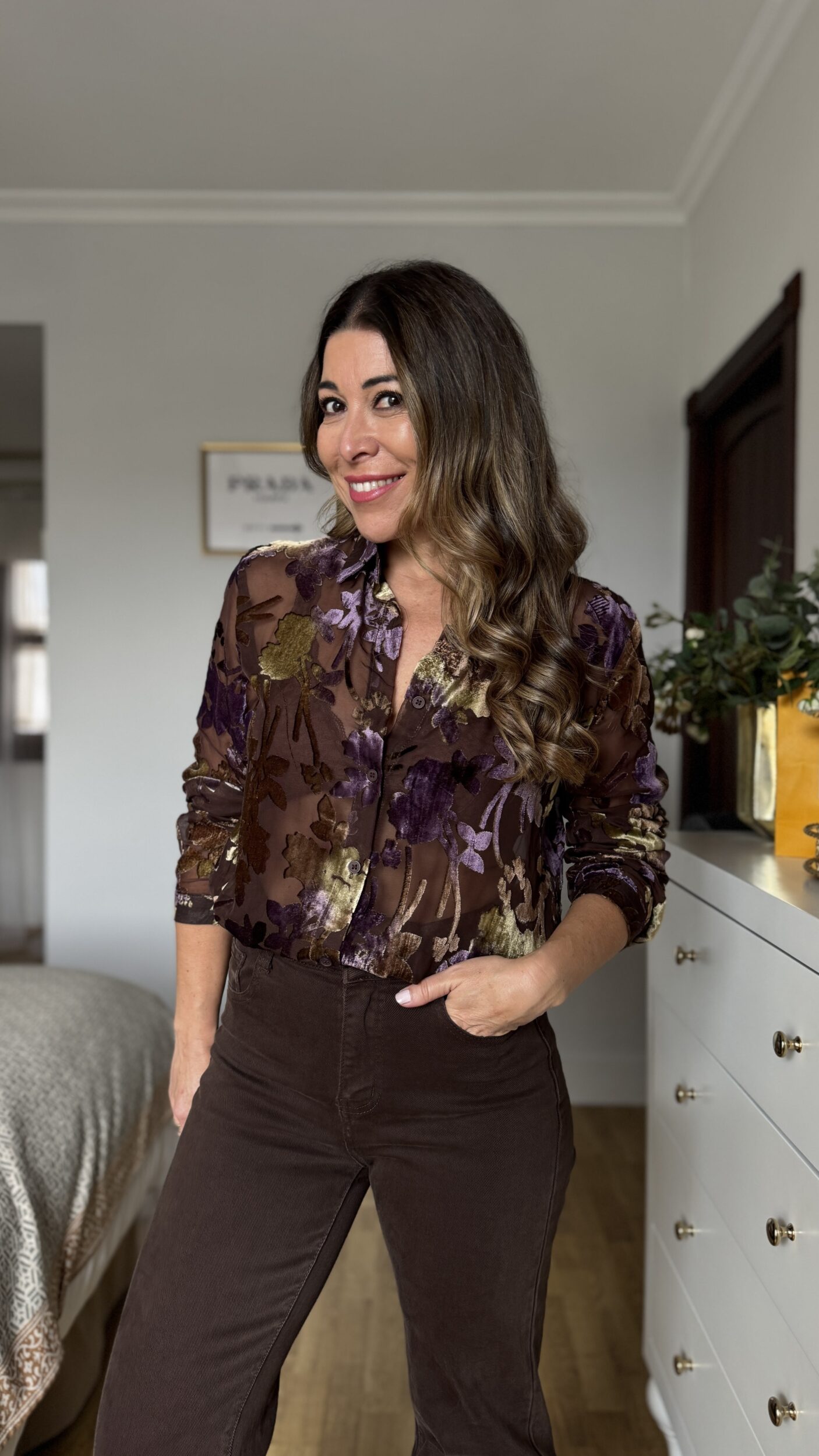 Blusa Brocada Terciopelo Marrón