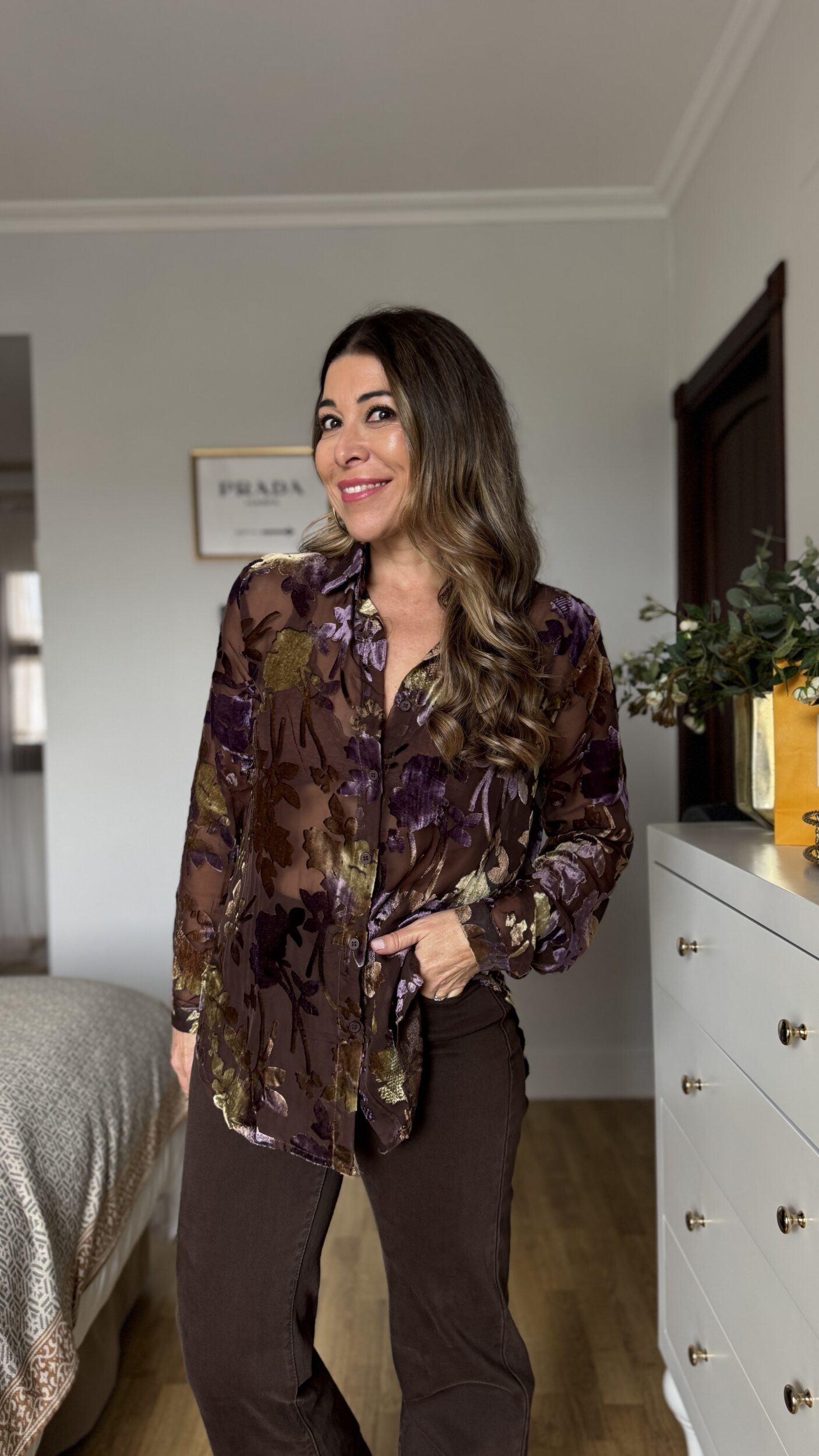 Blusa Brocada Terciopelo Marrón - Imagen 5