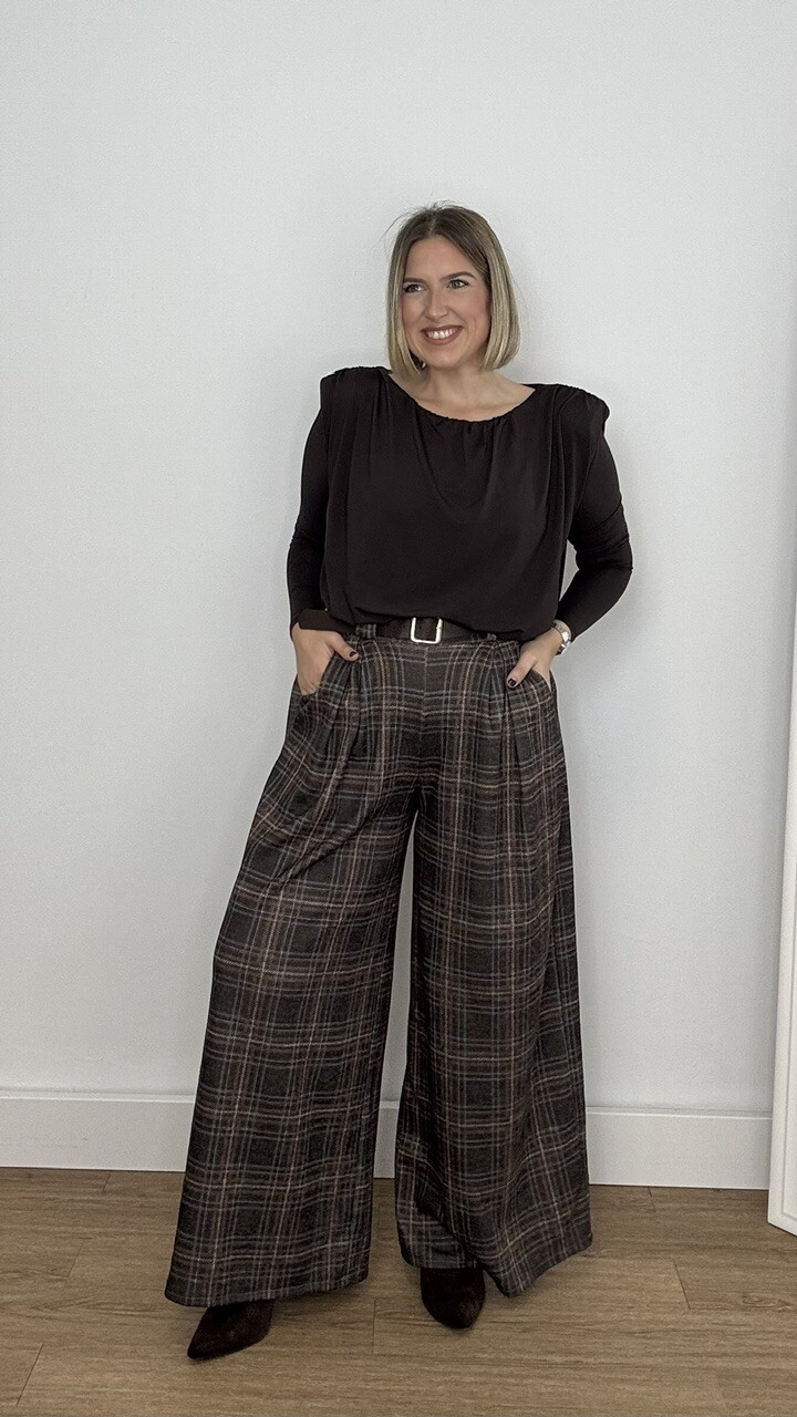 Pantalón Paño Cuadros Marrón - Imagen 9