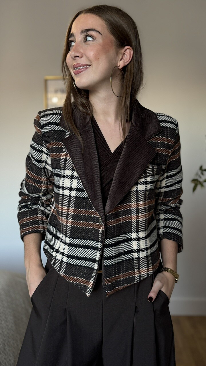 Chaqueta Paño Cuadros Marrón - Imagen 9
