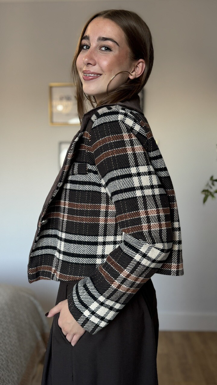 Chaqueta Paño Cuadros Marrón - Imagen 10