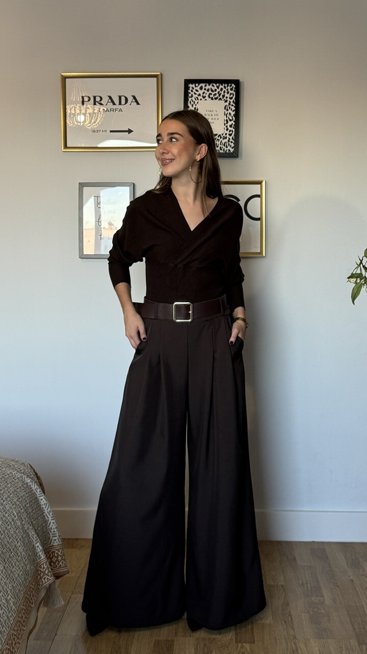 Pantalón Cinturón Pinzas Marrón Chocolate - Imagen 9