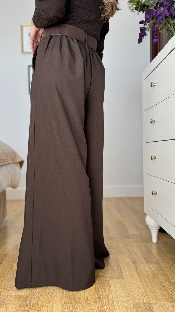 Pantalón Cinturón Pinzas Marrón Chocolate - Imagen 4