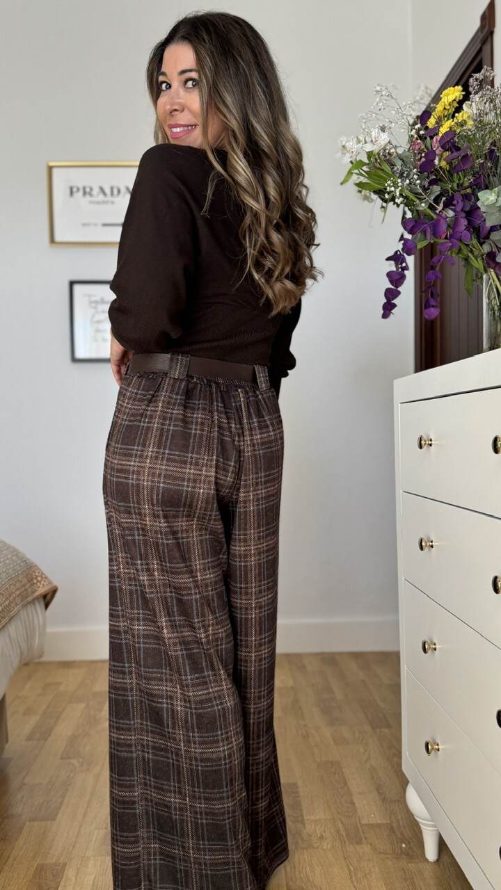 Pantalón Paño Cuadros Marrón - Imagen 6