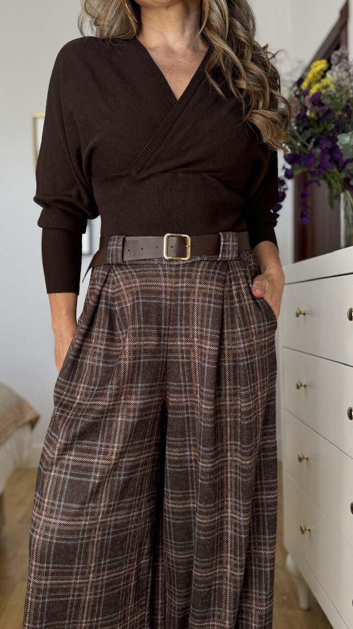 Pantalón Paño Cuadros Marrón - Imagen 3