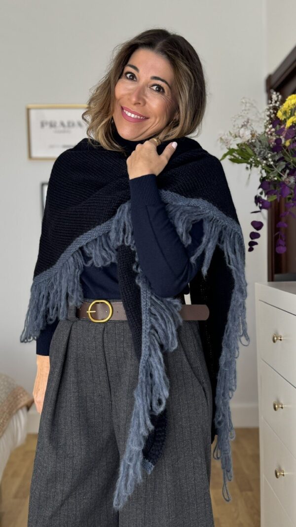 Poncho Flecos Azul Marino Combi