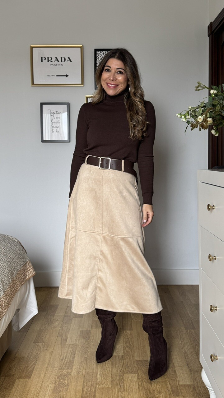 Falda Evasé Cinturón Antelina Beige - Imagen 12