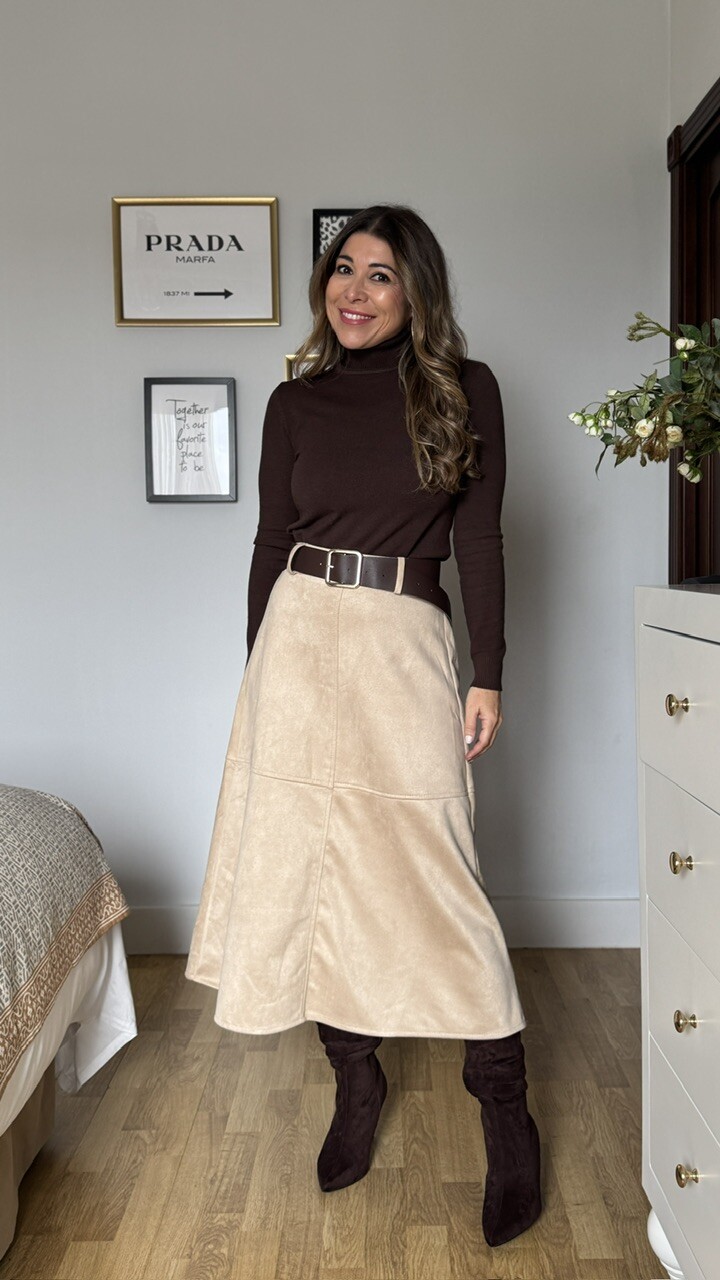 Falda Evasé Cinturón Antelina Beige - Imagen 8