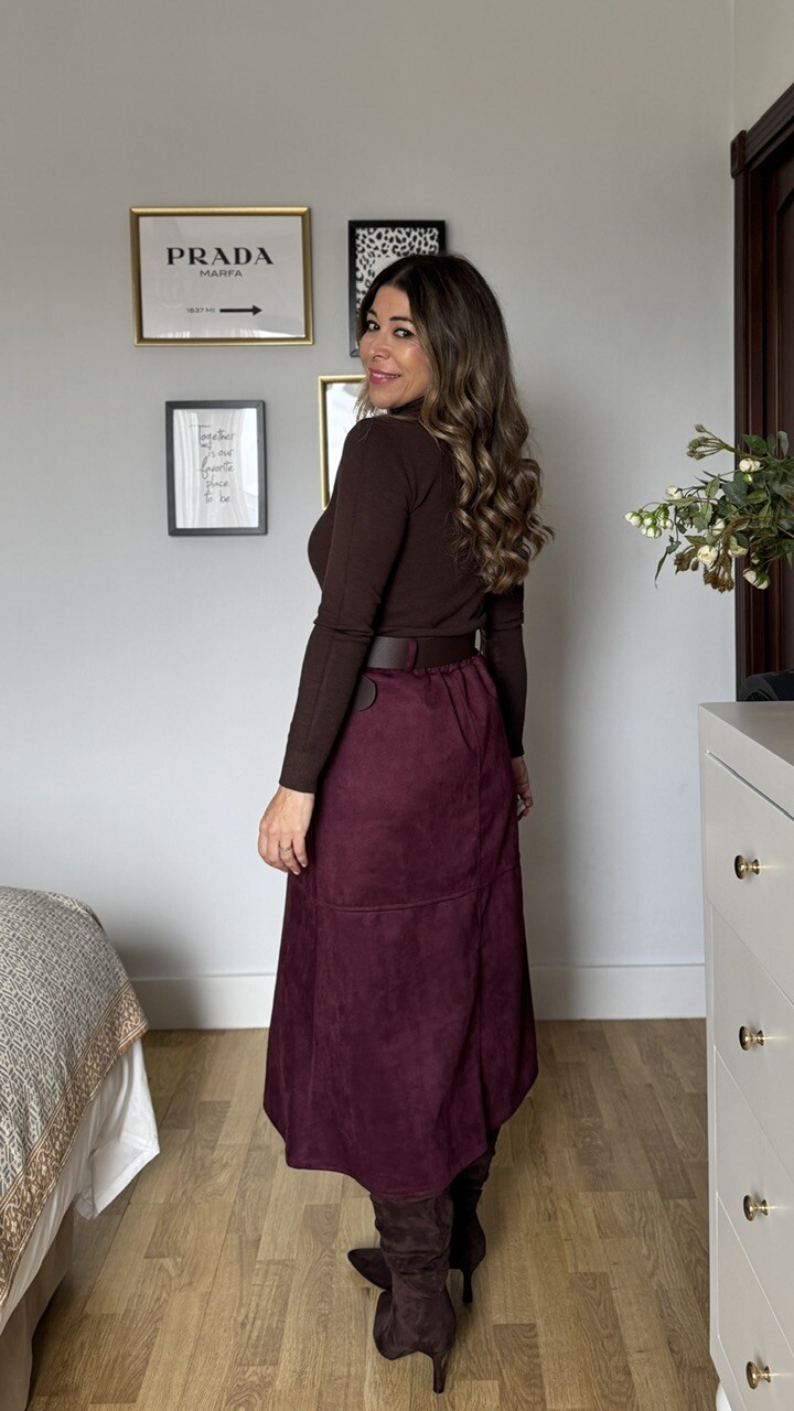 Falda Evasé Cinturón Antelina Burdeos - Imagen 6