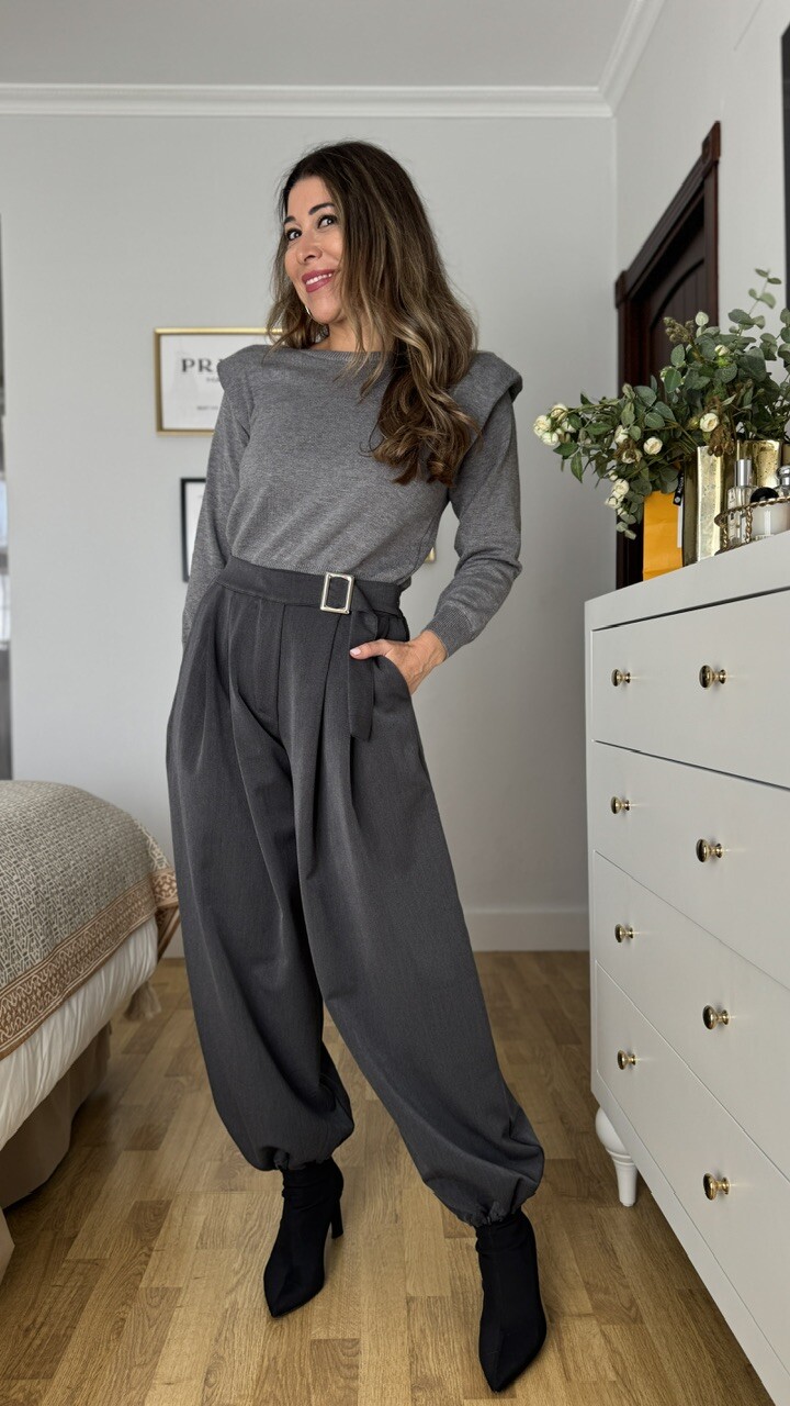 Pantalón Bombacho Hebilla Gris Marengo - Imagen 7