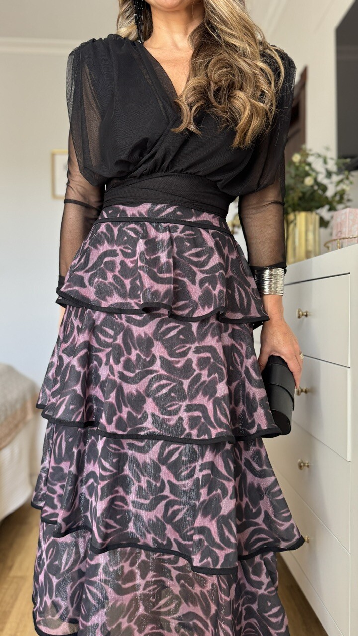Falda Volantes Gasa Estampada Negra - Imagen 10