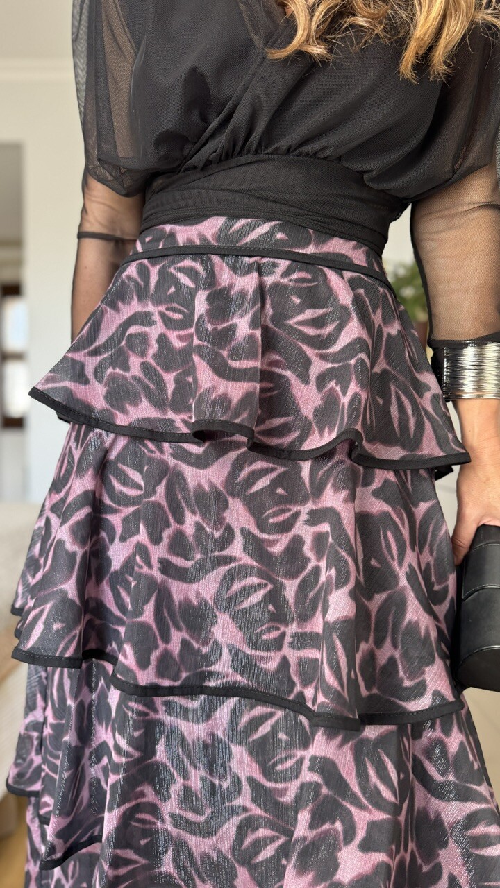 Falda Volantes Gasa Estampada Negra - Imagen 9