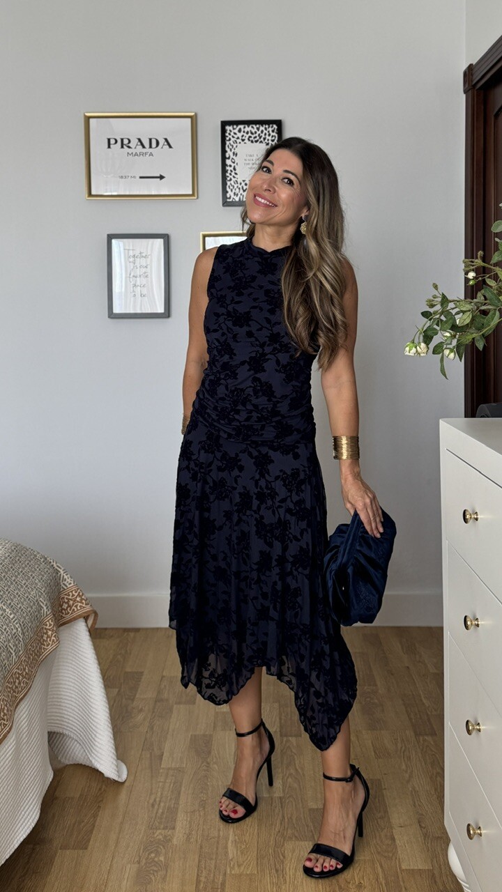 Vestido Brocado Azul Marino - Imagen 8