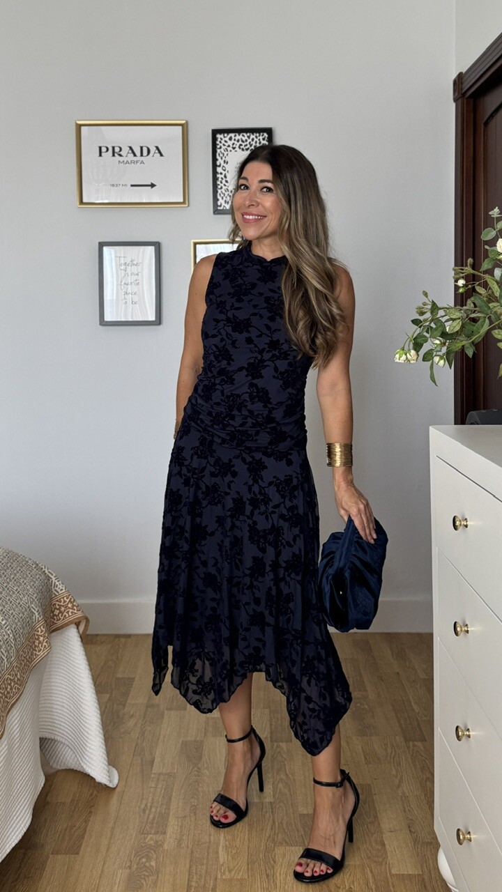 Vestido Brocado Azul Marino - Imagen 3
