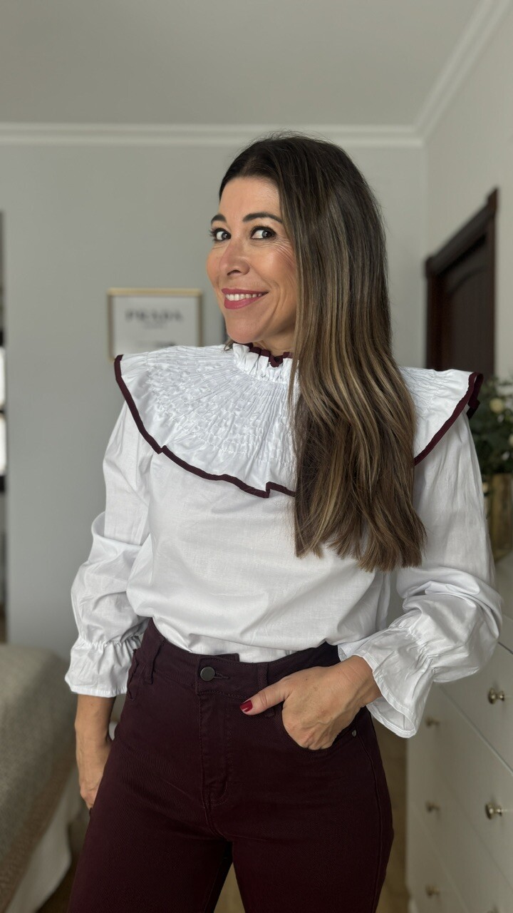 Blusa Pecherín Blanca Burdeos - Imagen 4
