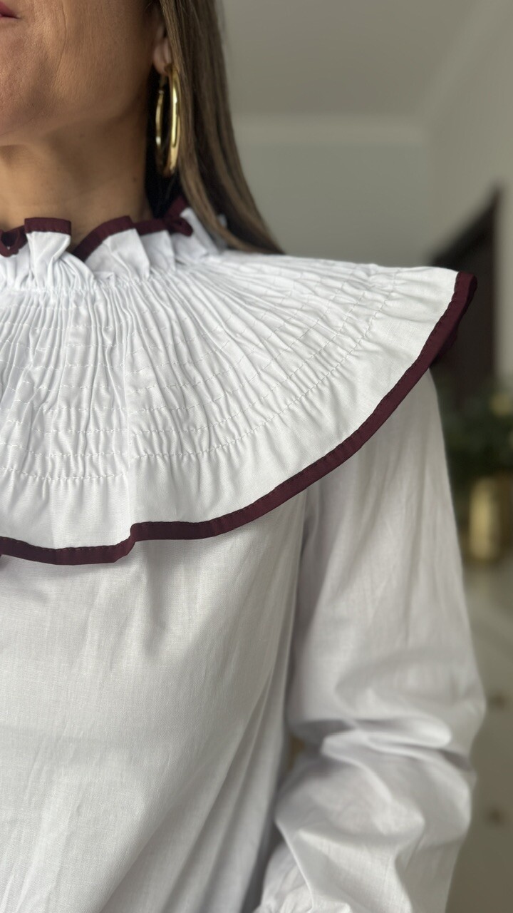 Blusa Pecherín Blanca Burdeos - Imagen 3