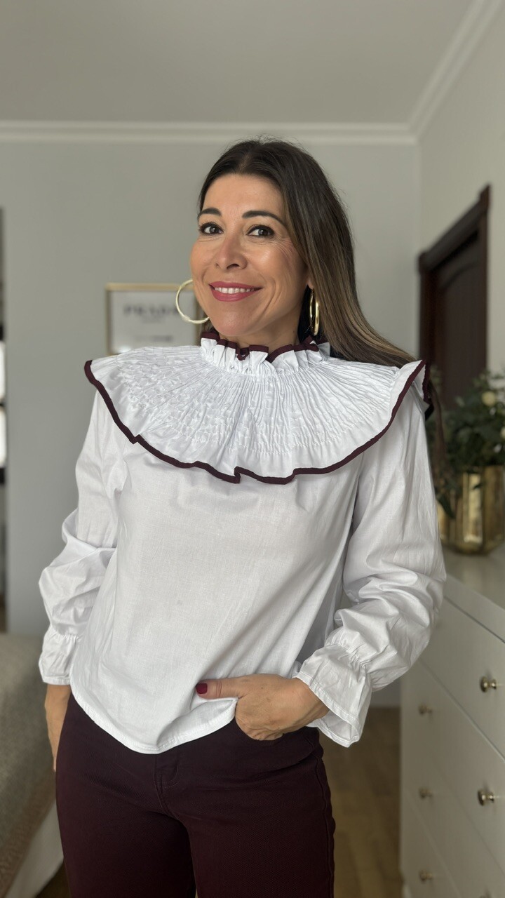 Blusa Pecherín Blanca Burdeos - Imagen 2
