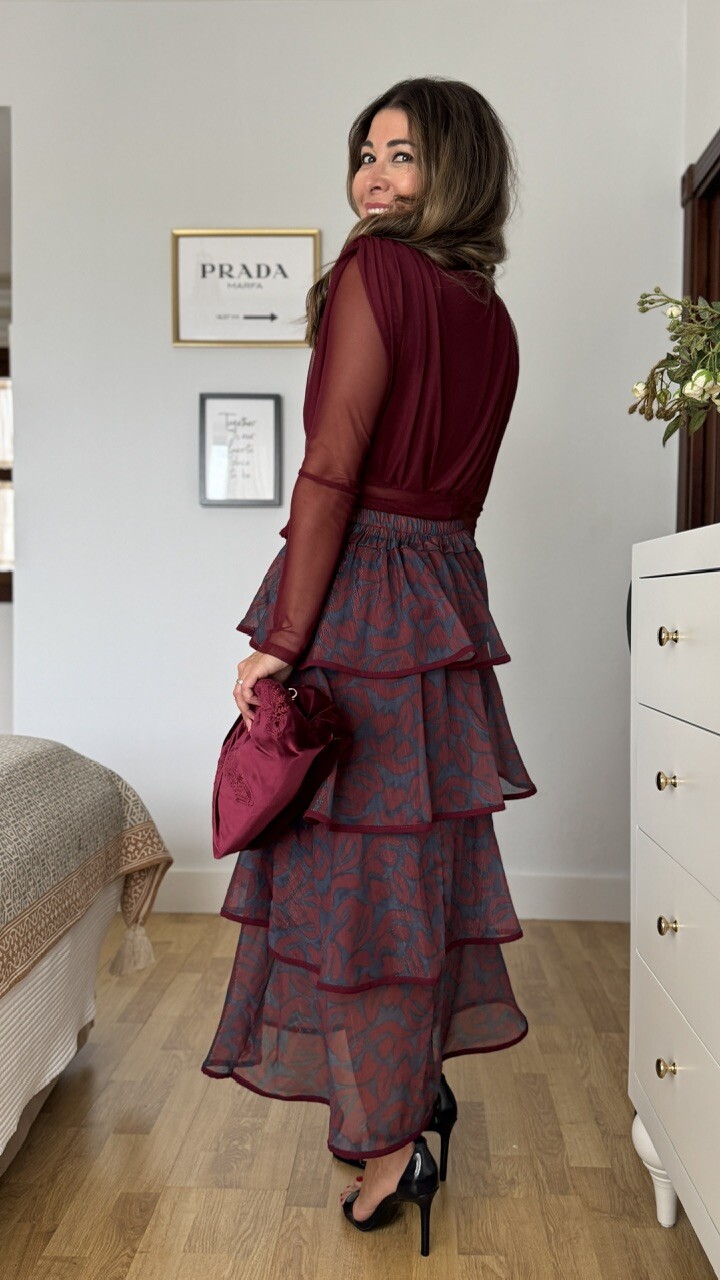 Falda Volantes Estampado Burdeos - Imagen 6
