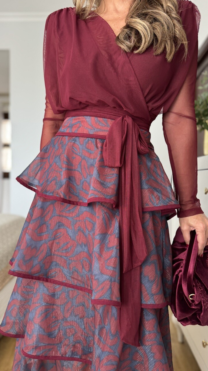 Falda Volantes Estampado Burdeos - Imagen 5