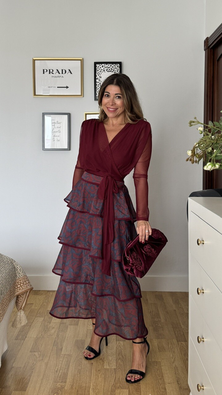 Falda Volantes Estampado Burdeos
