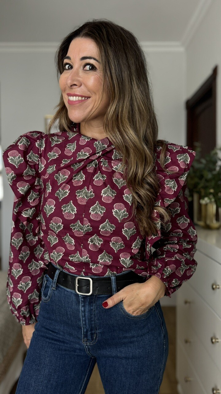Blusa Cuello Cruzado Estampado Floral Berenjena - Imagen 4