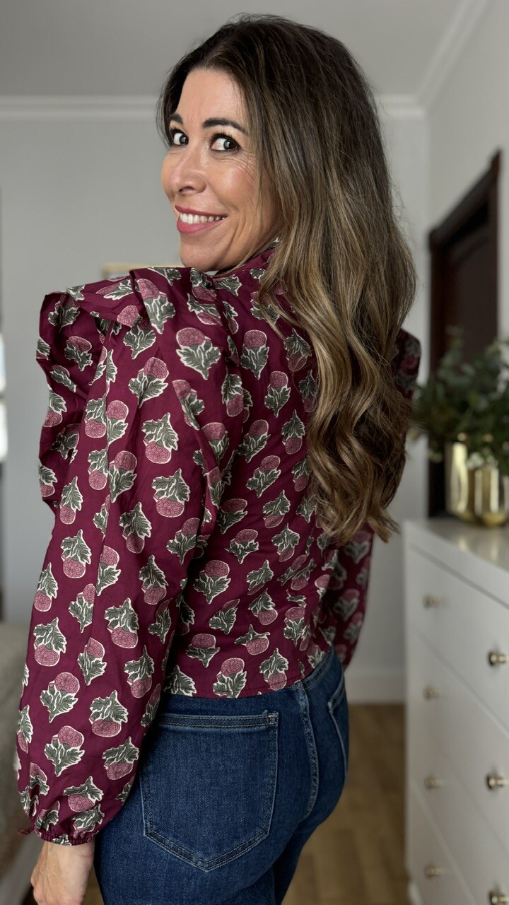 Blusa Cuello Cruzado Estampado Floral Berenjena - Imagen 3