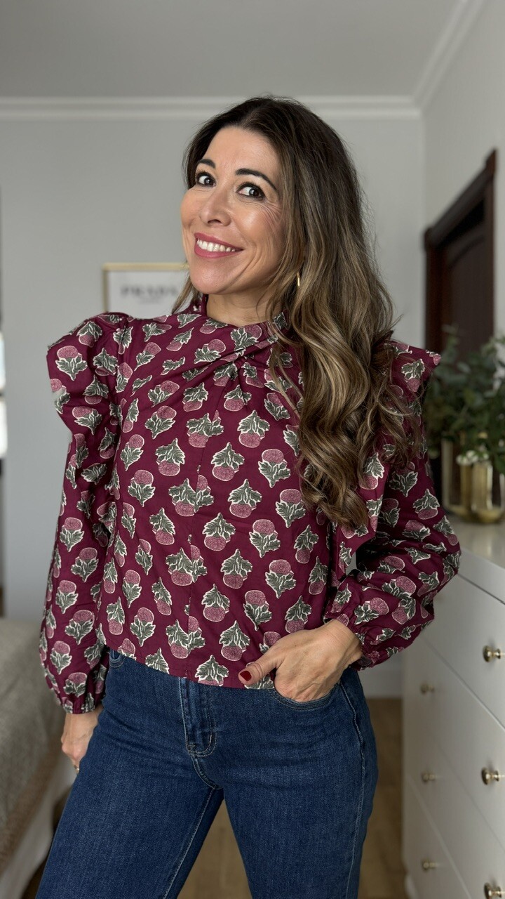Blusa Cuello Cruzado Estampado Floral Berenjena - Imagen 5